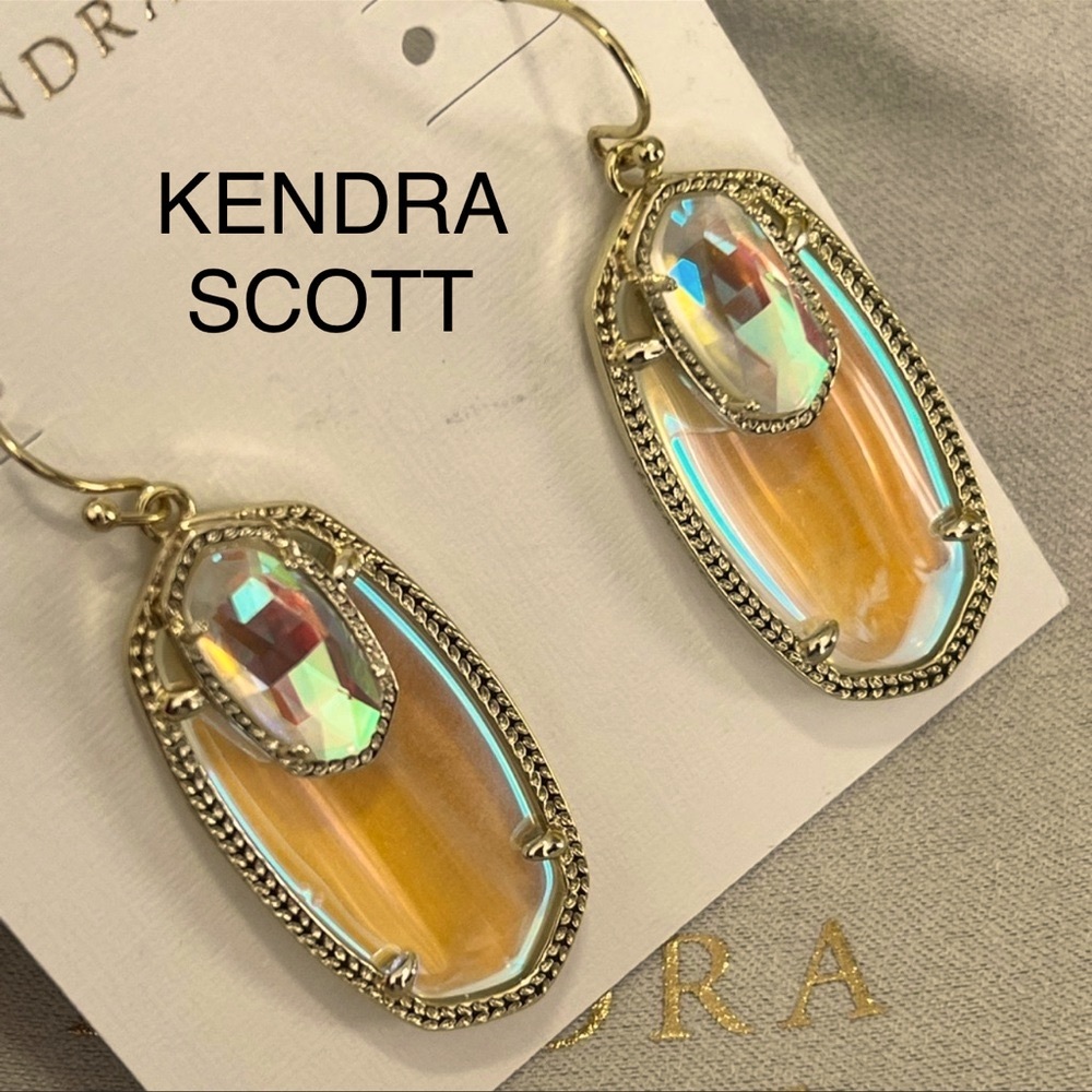NWT Kendra Scott RARE Emmy Earrings Double Dichroic Yellow Gold GORGEOUS! - Picture 11 of 15